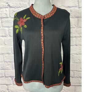 Gorgeous Moody Colors Silk Club Woven Sweater Blouse w/ Seed Bead Flowers